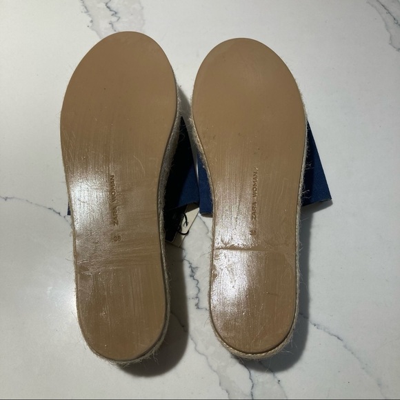 ZARA WOMAN Sz 38 Leather  Dark Blue 2.5” Platform Slip On Espadrille NWT - Picture 6 of 11